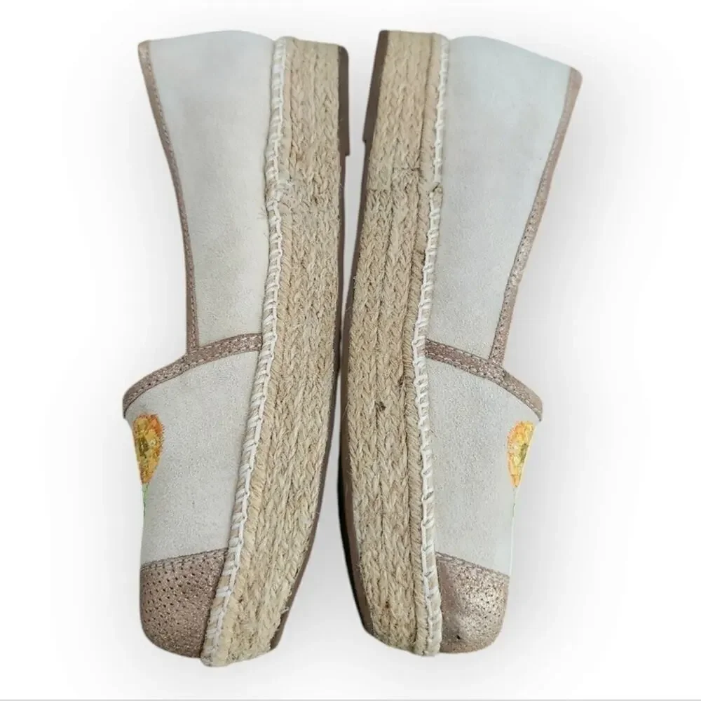 Jax & Bard Suede Floral Embroidered Platform Espadrilles 40